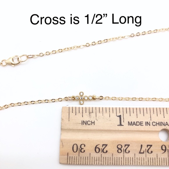 CZ Sideways Tiny Cross Necklace Yellow, Rose, White Gold Filled NWT, Gift Box - Picture 6 of 6